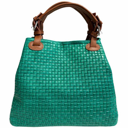 Modarno Borsa a Mano Stampa Intrecciata da Donna con Tracolla in vera pelle made in Italy - 33x17x29 Cm