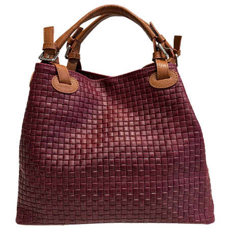 Modarno Borsa a Mano Stampa Intrecciata da Donna con Tracolla in vera pelle made in Italy - 33x17x29 Cm