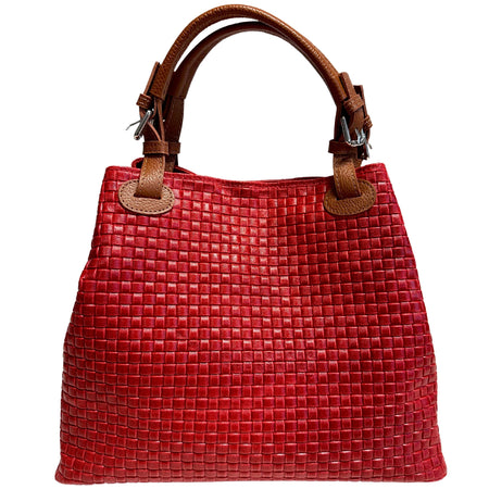 Modarno Borsa a Mano Stampa Intrecciata da Donna con Tracolla in vera pelle made in Italy - 33x17x29 Cm