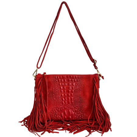 Modarno borsa da donna con frange, a tracolla, in pelle scamosciata 29x2x21 cm