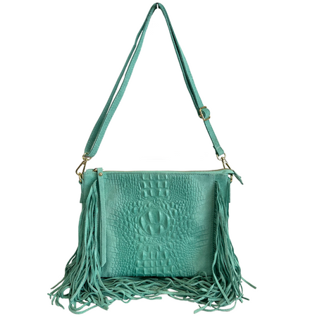 Modarno borsa da donna con frange, a tracolla, in pelle scamosciata 29x2x21 cm