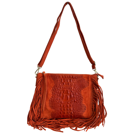 Modarno borsa da donna con frange, a tracolla, in pelle scamosciata 29x2x21 cm