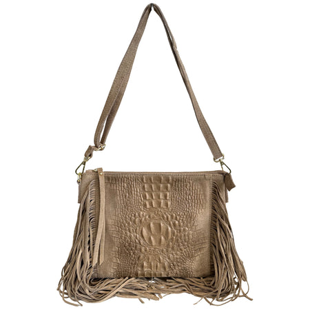 Modarno borsa da donna con frange, a tracolla, in pelle scamosciata 29x2x21 cm