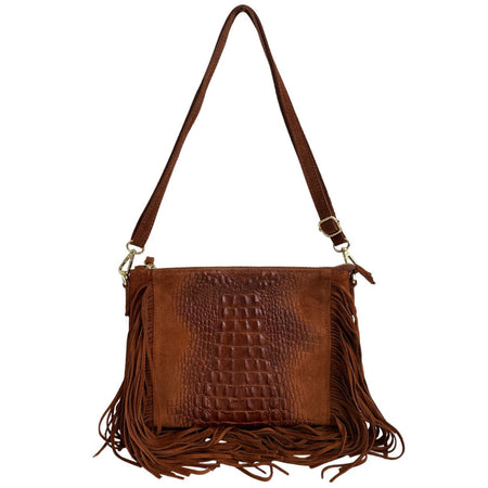 Modarno borsa da donna con frange, a tracolla, in pelle scamosciata 29x2x21 cm