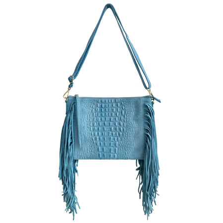Modarno borsa da donna con frange, a tracolla, in pelle scamosciata 29x2x21 cm