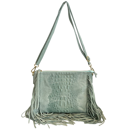 Modarno borsa da donna con frange, a tracolla, in pelle scamosciata 29x2x21 cm