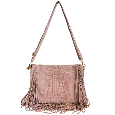 Modarno borsa da donna con frange, a tracolla, in pelle scamosciata 29x2x21 cm