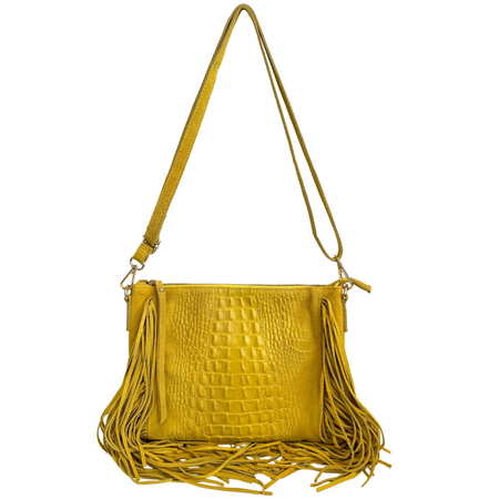 Modarno borsa da donna con frange, a tracolla, in pelle scamosciata 29x2x21 cm