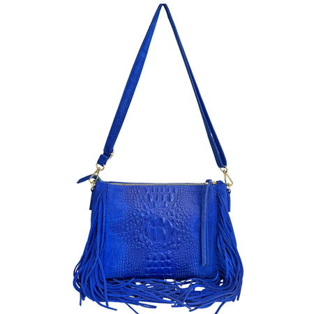 Modarno borsa da donna con frange, a tracolla, in pelle scamosciata 29x2x21 cm