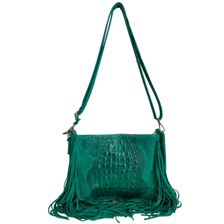 Modarno borsa da donna con frange, a tracolla, in pelle scamosciata 29x2x21 cm