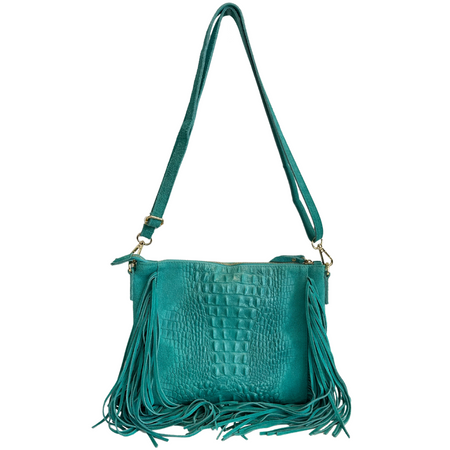 Modarno borsa da donna con frange, a tracolla, in pelle scamosciata 29x2x21 cm