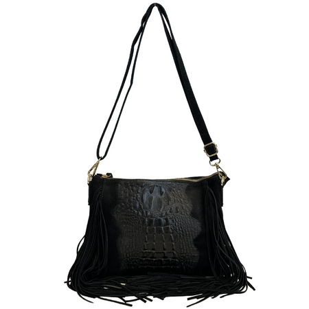 Modarno borsa da donna con frange, a tracolla, in pelle scamosciata 29x2x21 cm