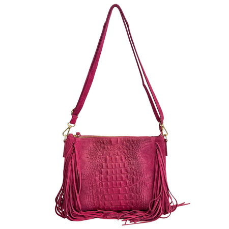 Modarno borsa da donna con frange, a tracolla, in pelle scamosciata 29x2x21 cm