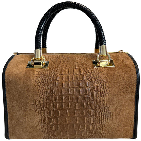 Modarno Borsa donna - borsa a mano in pelle camoscio stampa cocco