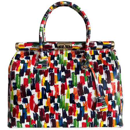 Modarno Handbag Borsa Donna a Mano Pelle con Tracolla Bauletto 35x28x16 cm (Fantasia Fiore)
