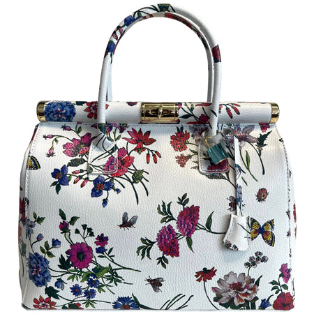 Modarno Handbag Borsa Donna a Mano Pelle con Tracolla Bauletto 35x28x16 cm (Fantasia Fiore)