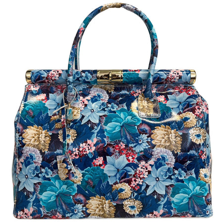 Modarno Handbag Borsa Donna a Mano Pelle con Tracolla Bauletto 35x28x16 cm (Fantasia Fiore)