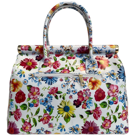 Modarno Handbag Borsa Donna a Mano Pelle con Tracolla Bauletto 35x28x16 cm (Fantasia Fiore)