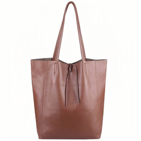 Modarno Shopper Bag a spalla in pelle con doppio manico, Shopper Large con tasca interna in pelle