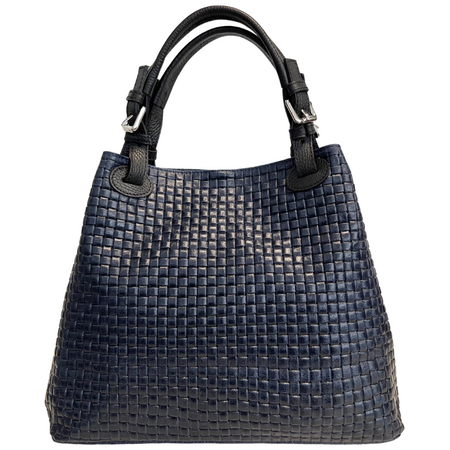Modarno Borsa a Mano Stampa Intrecciata da Donna con Tracolla in vera pelle made in Italy - 33x17x29 Cm
