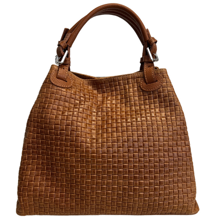 Modarno Borsa a Mano Stampa Intrecciata da Donna con Tracolla in vera pelle made in Italy - 33x17x29 Cm