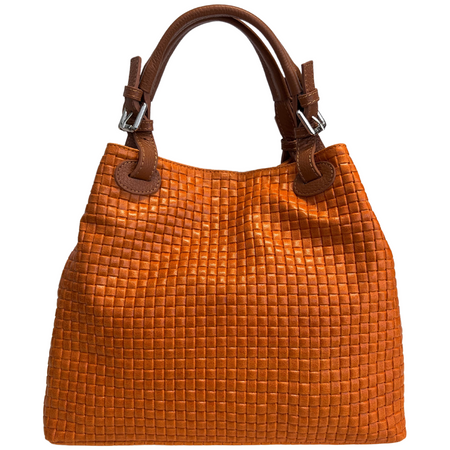 Modarno Borsa a Mano Stampa Intrecciata da Donna con Tracolla in vera pelle made in Italy - 33x17x29 Cm