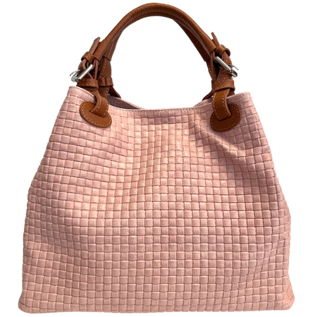 Modarno Borsa a Mano Stampa Intrecciata da Donna con Tracolla in vera pelle made in Italy - 33x17x29 Cm