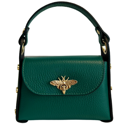 Modarno mini borsa in Vera pelle dollaro con chiusura a moschettone a forma di ape, borchie laterali, catena metallica rimovibile, manico in pelle