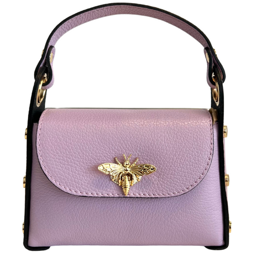 Modarno mini borsa in Vera pelle dollaro con chiusura a moschettone a forma di ape, borchie laterali, catena metallica rimovibile, manico in pelle