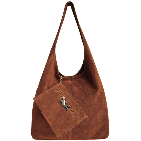 Modarno Borsa a tracolla da donna in pelle scamosciata pochette, borsa a tracolla, shopper, da donna, in vera pelle