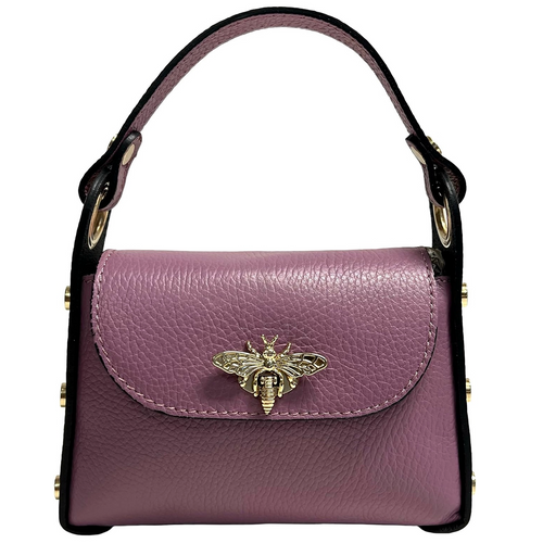 Modarno mini borsa in Vera pelle dollaro con chiusura a moschettone a forma di ape, borchie laterali, catena metallica rimovibile, manico in pelle