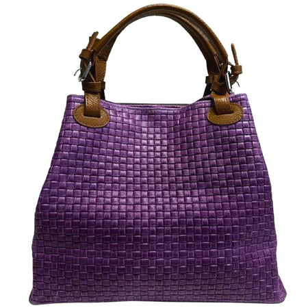 Modarno Borsa a Mano Stampa Intrecciata da Donna con Tracolla in vera pelle made in Italy - 33x17x29 Cm