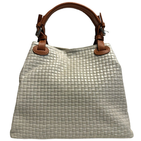 Modarno Borsa a Mano Stampa Intrecciata da Donna con Tracolla in vera pelle made in Italy - 33x17x29 Cm