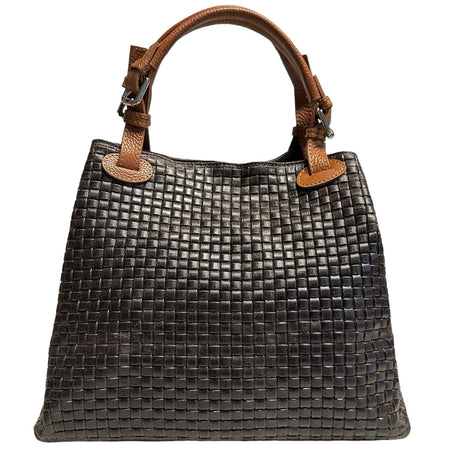 Modarno Borsa a Mano Stampa Intrecciata da Donna con Tracolla in vera pelle made in Italy - 33x17x29 Cm