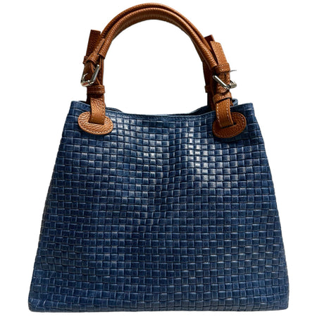 Modarno Borsa a Mano Stampa Intrecciata da Donna con Tracolla in vera pelle made in Italy - 33x17x29 Cm