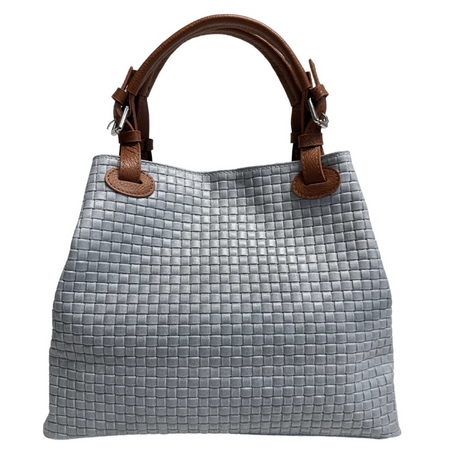 Modarno Borsa a Mano Stampa Intrecciata da Donna con Tracolla in vera pelle made in Italy - 33x17x29 Cm