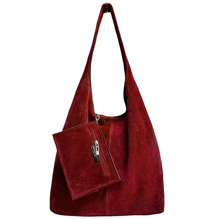 Modarno Borsa a tracolla da donna in pelle scamosciata pochette, borsa a tracolla, shopper, da donna, in vera pelle