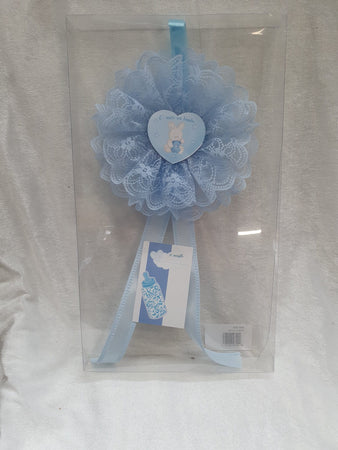 Fiocco Nascita Azzurro con cuore in pizzo