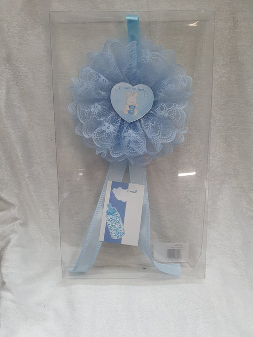 Fiocco Nascita Azzurro con cuore in pizzo