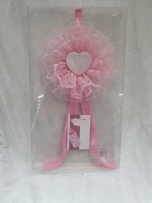 Fiocco Nascita Rosa con cuore in pizzo