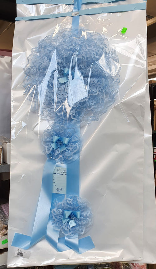 Fiocco Nascita tondo azzurro in pizzo