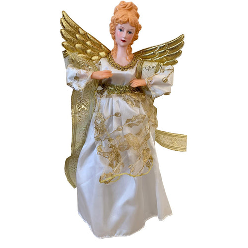 Puntale per albero di natale angelo bianco h 40 cm decorazione natalizia ali dorate