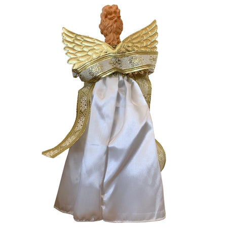 Puntale per albero di natale angelo bianco h 40 cm decorazione natalizia ali dorate