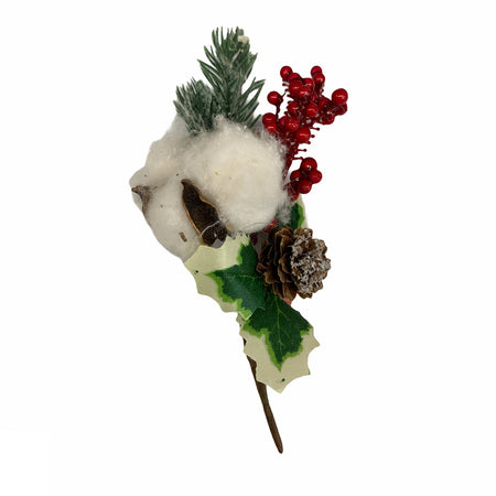 Spillone chiudi pacco 15cm con bacche, cotone e pigne addobbo per Alberi e Ghirlande natalizie