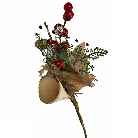 Spillone chiudi pacco 20cm con bacche e campanella addobbi per Alberi e Ghirlande natalizie