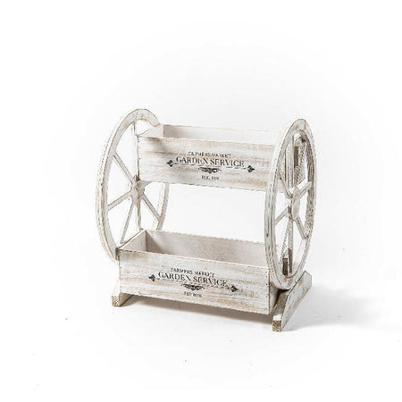 Fioriera con 2 vasi e ruote in legno per fiori e piante da giardino e esterno.