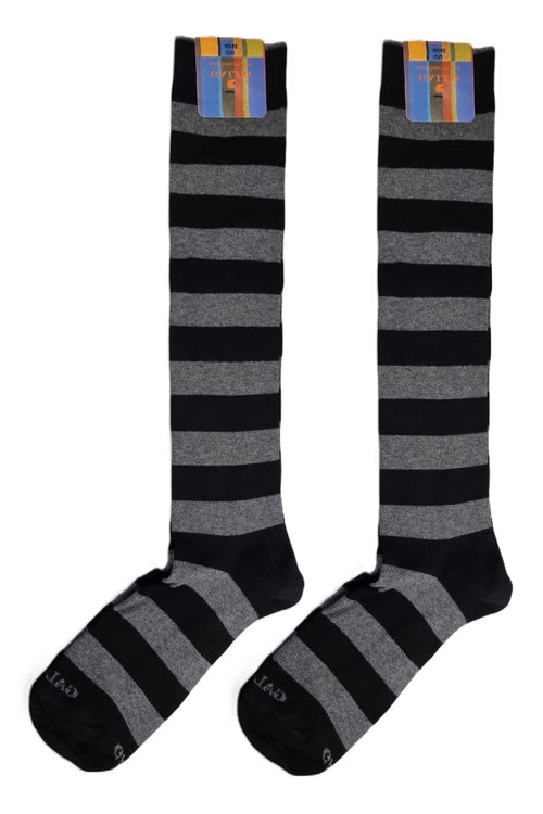 Calze Lunghe Uomo Gallo - Fantasia Strisce Grigio Nero - Cotone Premium Made in Italy