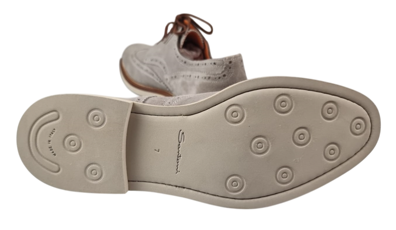 Scarpa Uomo Santoni - Derby Stringata Brogue Grigio chiaro