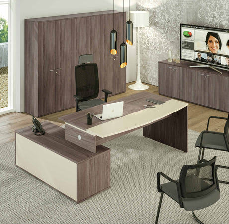Scrivania con mobile in melaminico verniciato per ufficio cm. 186,5/206,5x135,7x74h