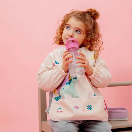 MINILAND Bottiglia per Bambini da 450ml, Borraccia con Cannuccia e Manico Ergonomico, Lavabile in Lavastoviglie, colore Fantasy